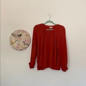 Umgee Swiss Dot Long Sleeve Flowy Sleeves Boxy Cut Size Small Burnt Orange